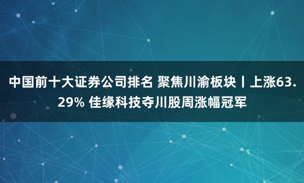 中国前十大证券公司排名 聚焦川渝板块丨上涨63.29% 佳缘科技夺川股周涨幅冠军